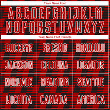 Load image into Gallery viewer, Custom Black Red-White Line Sublimation Soccer Uniform Jersey