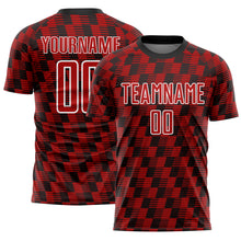 Load image into Gallery viewer, Custom Black Red-White Line Sublimation Soccer Uniform Jersey