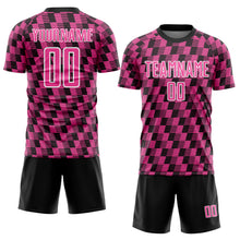 Load image into Gallery viewer, Custom Black Pink-White Line Sublimation Soccer Uniform Jersey