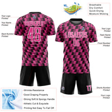 Load image into Gallery viewer, Custom Black Pink-White Line Sublimation Soccer Uniform Jersey