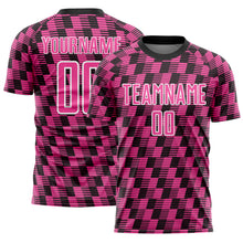 Load image into Gallery viewer, Custom Black Pink-White Line Sublimation Soccer Uniform Jersey