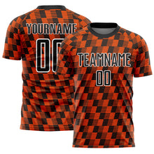 Load image into Gallery viewer, Custom Black Orange-White Line Sublimation Soccer Uniform Jersey