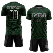 Load image into Gallery viewer, Custom Black Green-White Line Sublimation Soccer Uniform Jersey