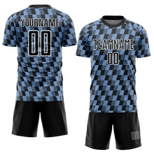 Load image into Gallery viewer, Custom Black Light Blue-White Line Sublimation Soccer Uniform Jersey