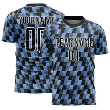 Load image into Gallery viewer, Custom Black Light Blue-White Line Sublimation Soccer Uniform Jersey