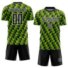 Load image into Gallery viewer, Custom Black Neon Green-White Line Sublimation Soccer Uniform Jersey