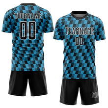 Load image into Gallery viewer, Custom Black Sky Blue-White Line Sublimation Soccer Uniform Jersey