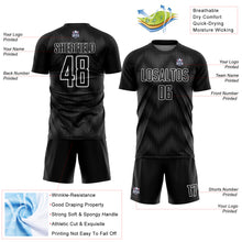 Load image into Gallery viewer, Custom Black Steel Gray-White Line Sublimation Soccer Uniform Jersey