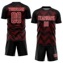 Load image into Gallery viewer, Custom Black Red-White Line Sublimation Soccer Uniform Jersey