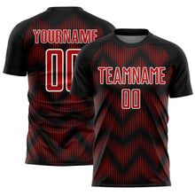 Load image into Gallery viewer, Custom Black Red-White Line Sublimation Soccer Uniform Jersey