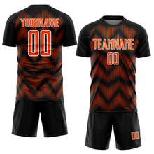 Load image into Gallery viewer, Custom Black Orange-White Line Sublimation Soccer Uniform Jersey