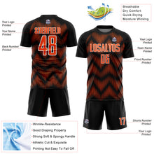 Load image into Gallery viewer, Custom Black Orange-White Line Sublimation Soccer Uniform Jersey