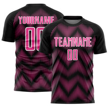 Load image into Gallery viewer, Custom Black Pink-White Line Sublimation Soccer Uniform Jersey
