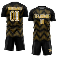 Load image into Gallery viewer, Custom Black Old Gold-White Line Sublimation Soccer Uniform Jersey