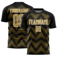 Load image into Gallery viewer, Custom Black Old Gold-White Line Sublimation Soccer Uniform Jersey