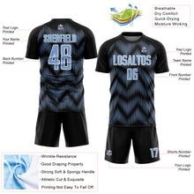 Load image into Gallery viewer, Custom Black Light Blue-White Line Sublimation Soccer Uniform Jersey