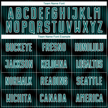 Load image into Gallery viewer, Custom Black Teal-White Line Sublimation Soccer Uniform Jersey