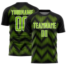 Load image into Gallery viewer, Custom Black Neon Green-White Line Sublimation Soccer Uniform Jersey
