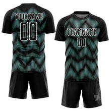 Load image into Gallery viewer, Custom Black Ice Blue-White Line Sublimation Soccer Uniform Jersey