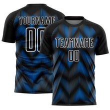 Load image into Gallery viewer, Custom Black Powder Blue-White Line Sublimation Soccer Uniform Jersey