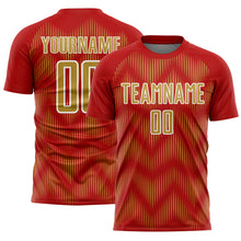 Load image into Gallery viewer, Custom Red Old Gold-White Line Sublimation Soccer Uniform Jersey