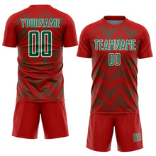 Load image into Gallery viewer, Custom Red Kelly Green-White Line Sublimation Soccer Uniform Jersey