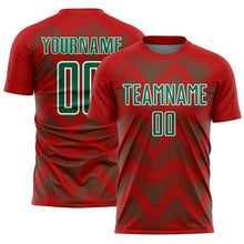 Load image into Gallery viewer, Custom Red Kelly Green-White Line Sublimation Soccer Uniform Jersey