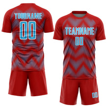 Load image into Gallery viewer, Custom Red Sky Blue-White Line Sublimation Soccer Uniform Jersey