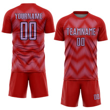 Load image into Gallery viewer, Custom Red Medium Purple-Black Line Sublimation Soccer Uniform Jersey