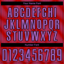 Load image into Gallery viewer, Custom Red Medium Purple-Black Line Sublimation Soccer Uniform Jersey