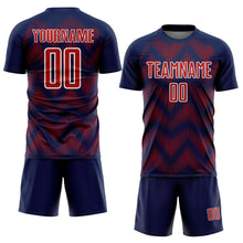 Load image into Gallery viewer, Custom Navy Red-White Line Sublimation Soccer Uniform Jersey