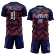 Load image into Gallery viewer, Custom Navy Orange-White Line Sublimation Soccer Uniform Jersey