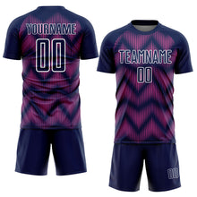 Load image into Gallery viewer, Custom Navy Pink-White Line Sublimation Soccer Uniform Jersey