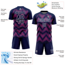 Load image into Gallery viewer, Custom Navy Pink-White Line Sublimation Soccer Uniform Jersey