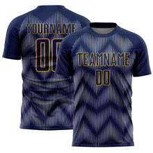 Load image into Gallery viewer, Custom Navy Gray-Old Gold Line Sublimation Soccer Uniform Jersey