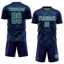 Load image into Gallery viewer, Custom Navy Teal-White Line Sublimation Soccer Uniform Jersey