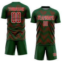 Load image into Gallery viewer, Custom Green Red-White Line Sublimation Soccer Uniform Jersey