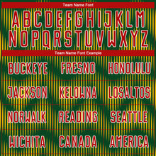 Load image into Gallery viewer, Custom Green Red-Gold Line Sublimation Soccer Uniform Jersey