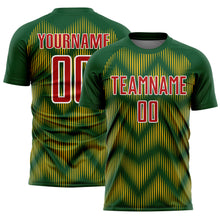 Load image into Gallery viewer, Custom Green Red-Gold Line Sublimation Soccer Uniform Jersey