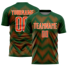 Load image into Gallery viewer, Custom Green Orange-White Line Sublimation Soccer Uniform Jersey