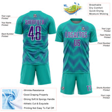 Load image into Gallery viewer, Custom Aqua Purple-White Line Sublimation Soccer Uniform Jersey
