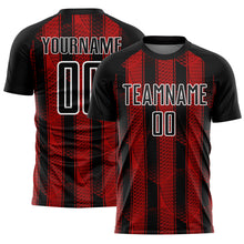 Load image into Gallery viewer, Custom Black Red-White Abstract Network Sublimation Soccer Uniform Jersey