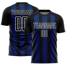 Load image into Gallery viewer, Custom Black Royal-White Abstract Network Sublimation Soccer Uniform Jersey