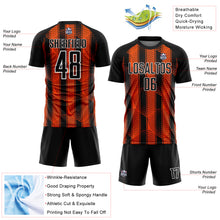 Load image into Gallery viewer, Custom Black Orange-White Abstract Network Sublimation Soccer Uniform Jersey