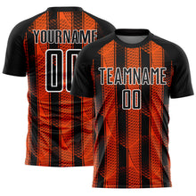 Load image into Gallery viewer, Custom Black Orange-White Abstract Network Sublimation Soccer Uniform Jersey