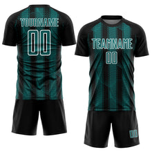 Load image into Gallery viewer, Custom Black Teal-White Abstract Network Sublimation Soccer Uniform Jersey