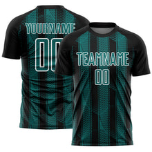 Load image into Gallery viewer, Custom Black Teal-White Abstract Network Sublimation Soccer Uniform Jersey