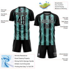Load image into Gallery viewer, Custom Black Ice Blue-White Abstract Network Sublimation Soccer Uniform Jersey