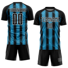 Load image into Gallery viewer, Custom Black Sky Blue-White Abstract Network Sublimation Soccer Uniform Jersey