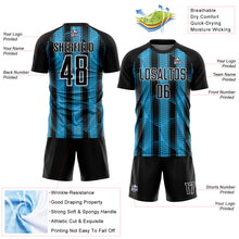 Load image into Gallery viewer, Custom Black Sky Blue-White Abstract Network Sublimation Soccer Uniform Jersey